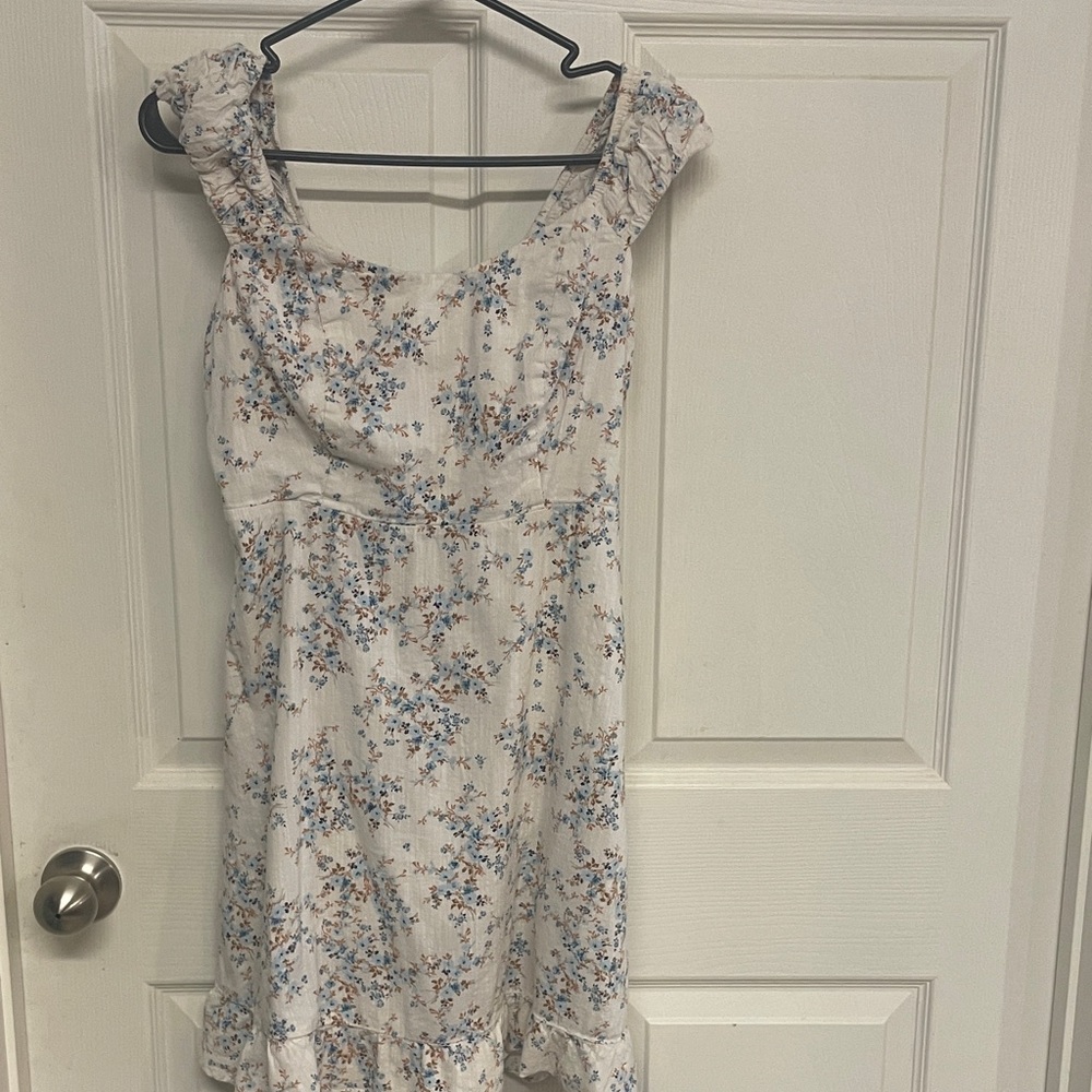 Old Navy Cream Sundress with Blue & Brown Floral Pattern-S